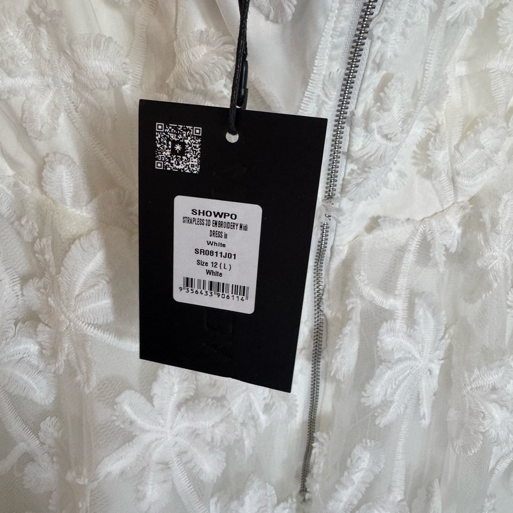 Angel Biba White Strapless Floral Appliqué Midi Dress - Picture 7 of 7